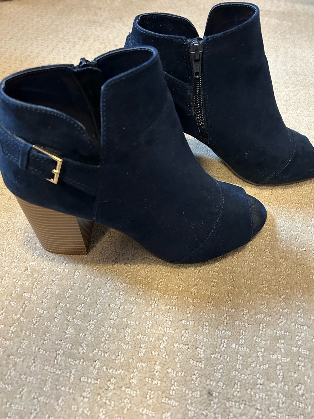 Apt. 9 Navy Suede Peep-Toe Ankle Booties with Block Heel Worn Once 8 M